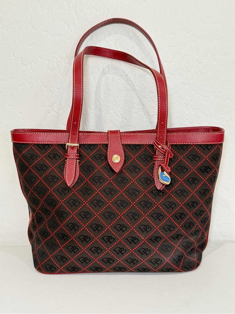 Vintage Dooney & Bourke Signature Monogram Canvas Leisure Shopper Tote Bag.